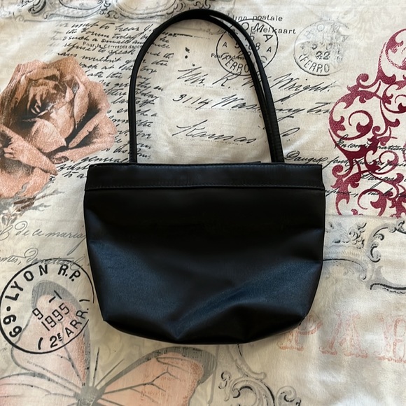 Black satin bow dressy purse with zipper inside. Very lightly used. - Picture 2 of 9